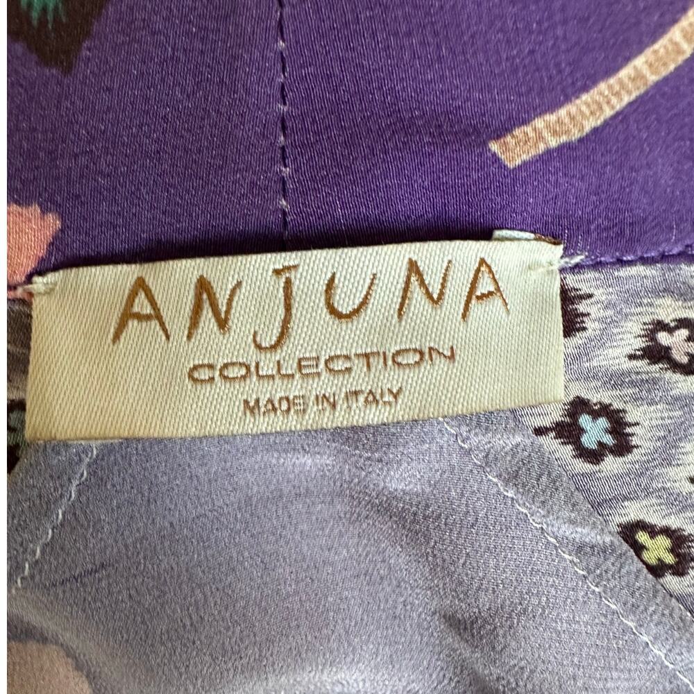 Anjuna Silk Purple Floral Print Multicolor Trim Robe Small - Picture 6 of 7
